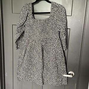 Madewell Lucie Elbow-Sleeve Smocked Mini Dress in Parisian Ditsy